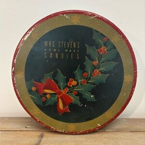 Vintage 40’s Mrs Stevens homemade candies candy Christmas tin